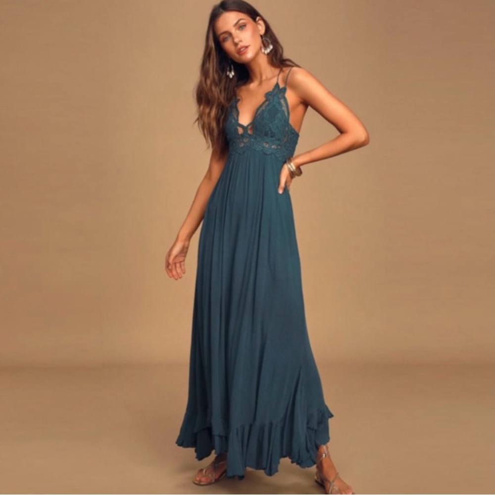 Free People| FP One Adella Turquoise Maxi Slip Dress